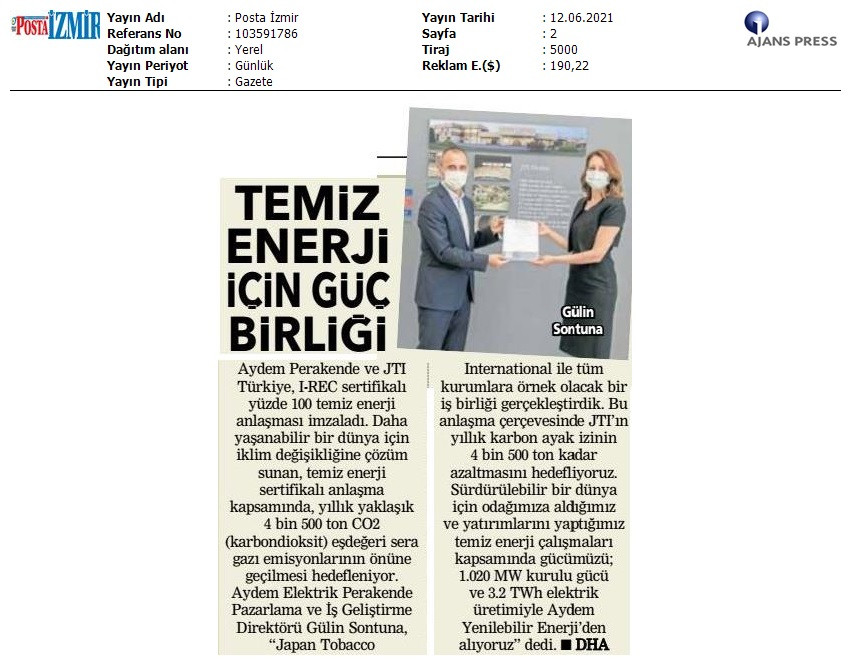 JTI Türkiye İle Temiz Enerji Güç Birliği